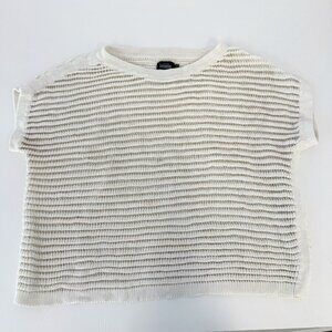 Kate Spade Saturday White Woven Knit Short Sleeve Boxy Crew Neck Boxy Sweater